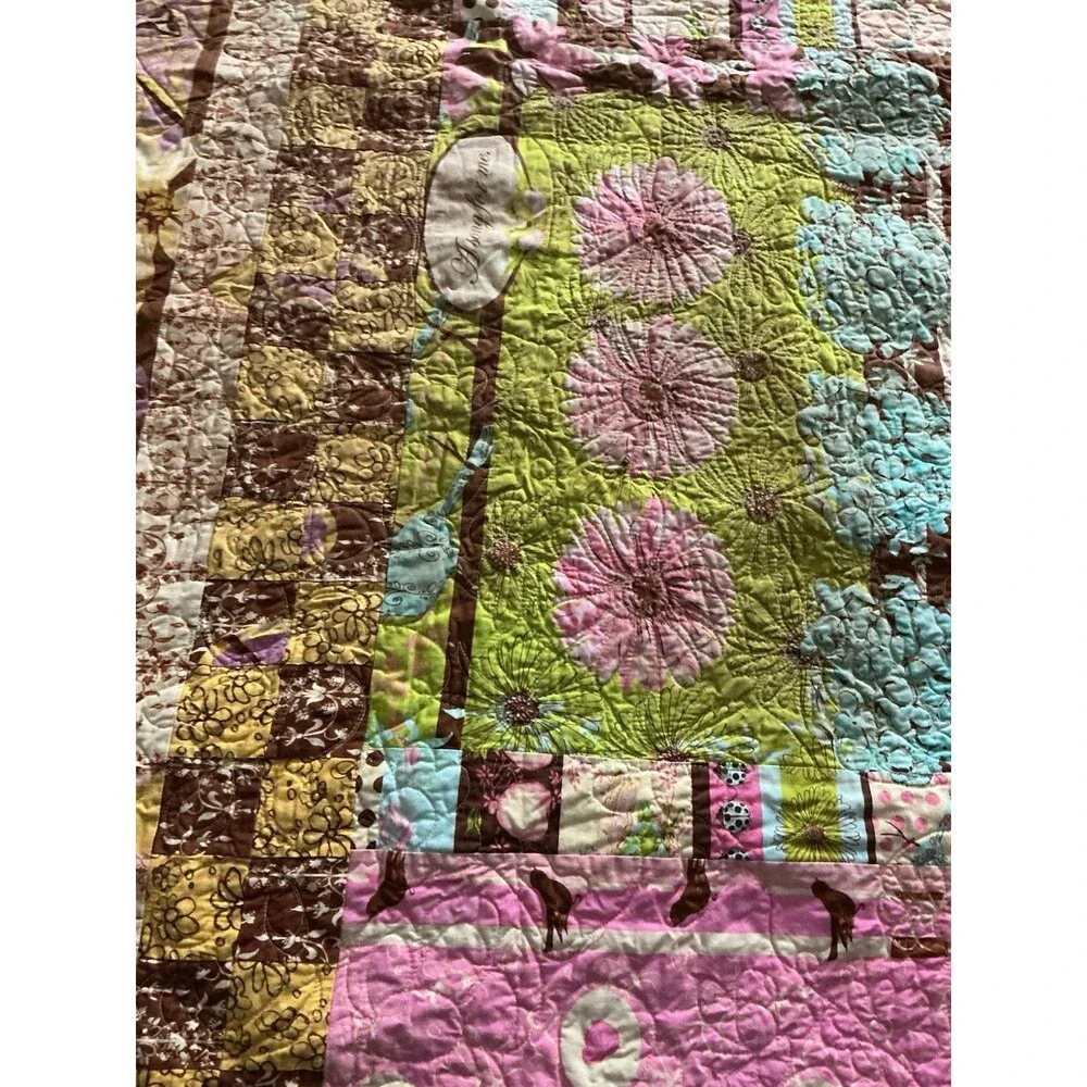 2009 Handmade Patchwork Quilt 86x74 Floral  Appliqué Machine Signed Quilted READ